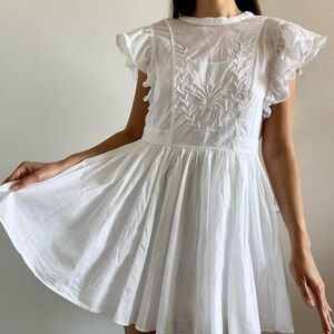 Banana Republic | White embroidered ruffle mini dress with slip | Size S